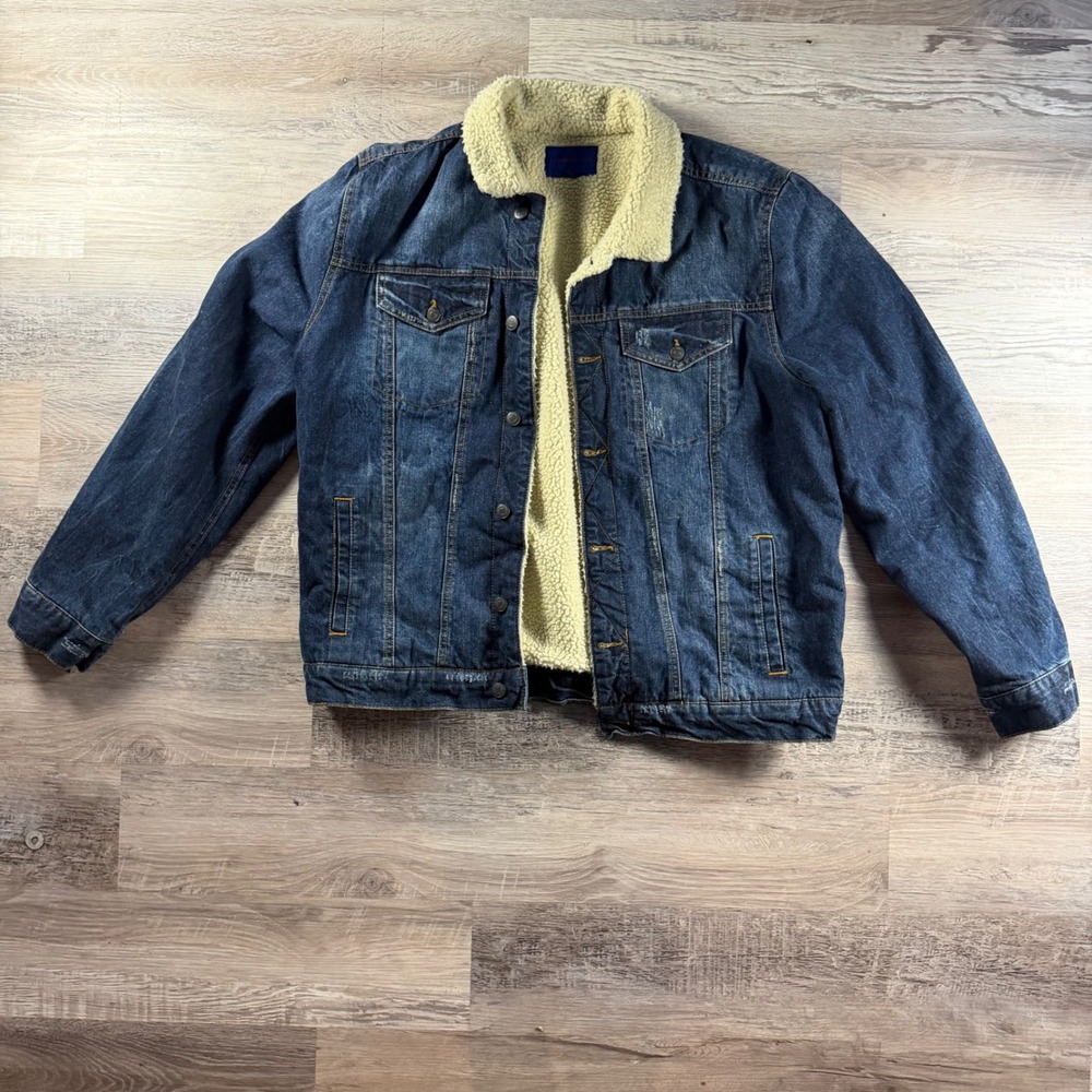 Vintage Y2K Aeropostale Mens XL Denim Trucker Jacket Faux Shearling Lined 90's
